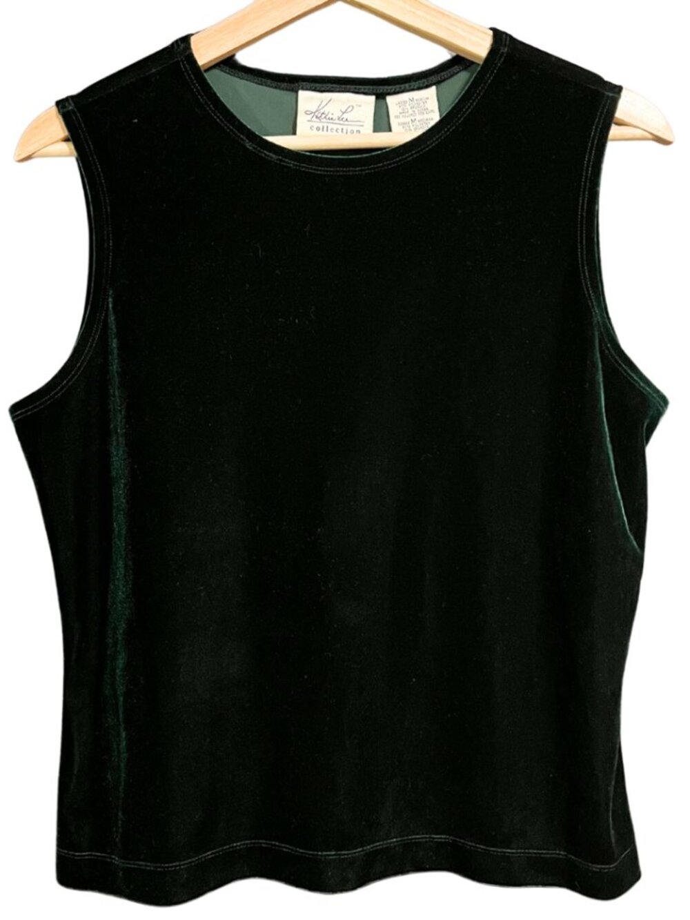 Vintage 90s Kathie Lee Collection Hunter Green Velvet Tank Top Made in Korea – M